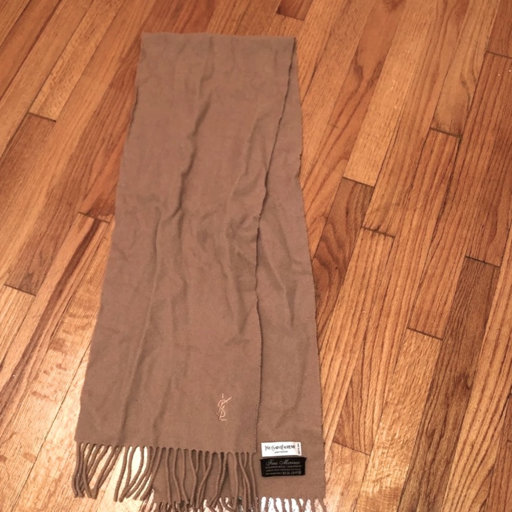 YSL Taupe Wool Unisex Scarf